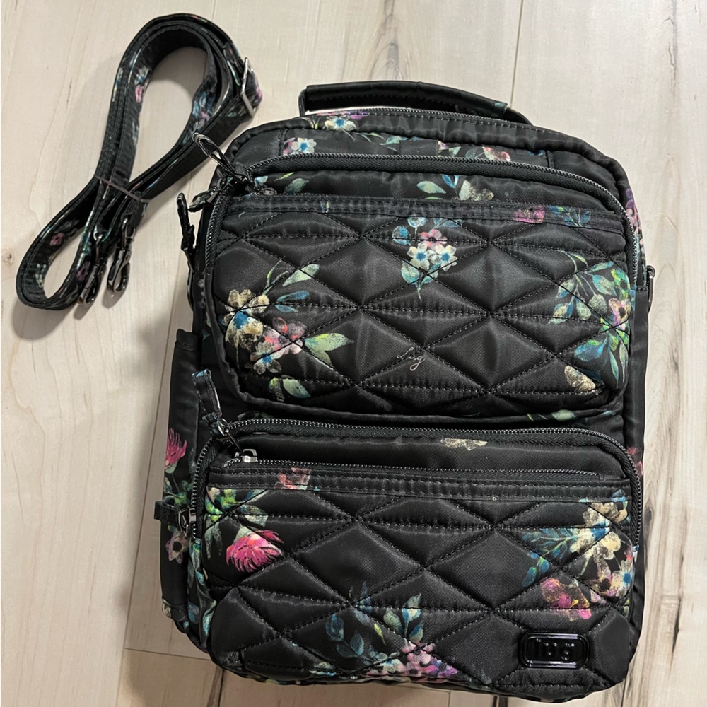LUG - Compass Crossbody Bag in Bouquet Black. EUC.